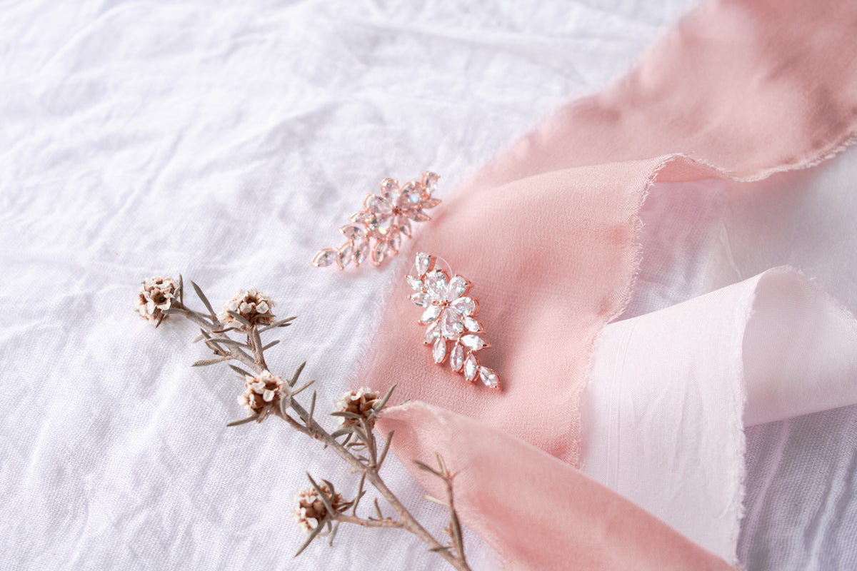Rose gold crystal bridal earrings