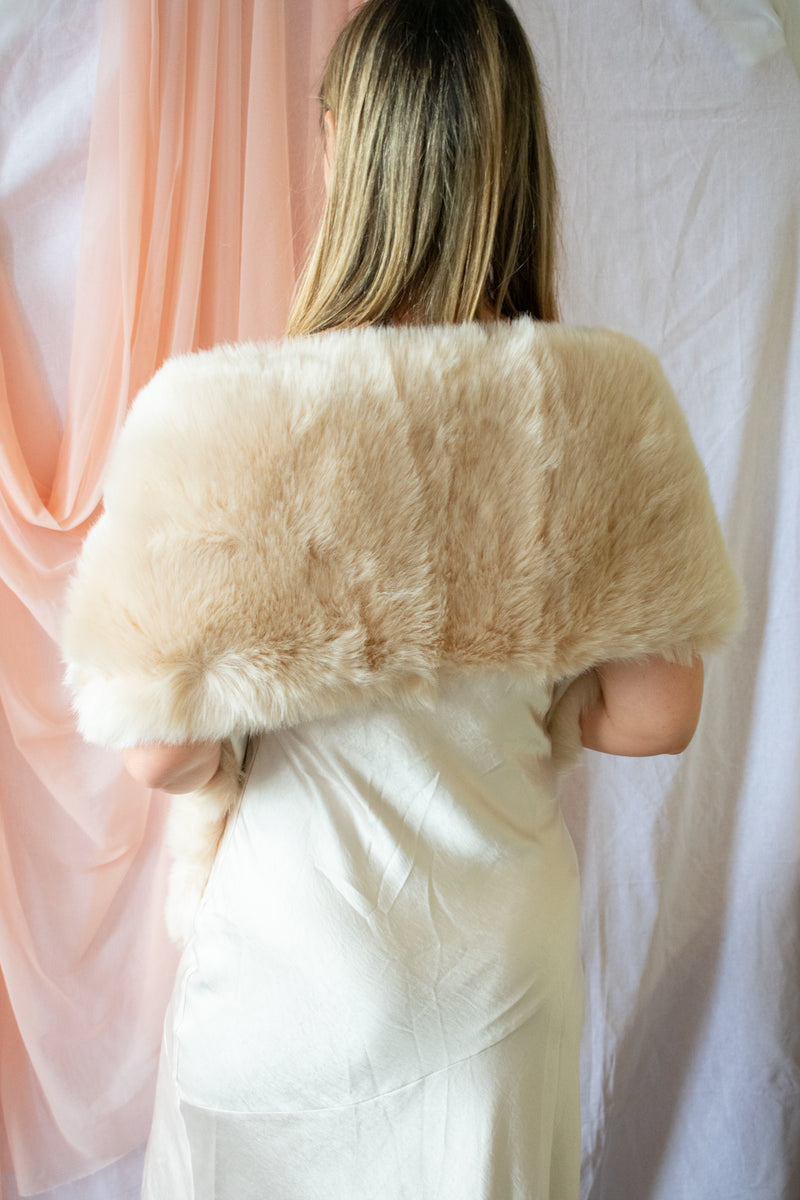 Shoulder Wrap Fur Shawl- Blush