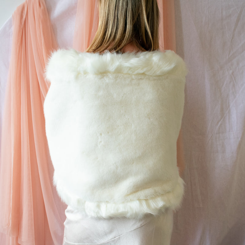 Cloak Wrap Fur Shawl- White