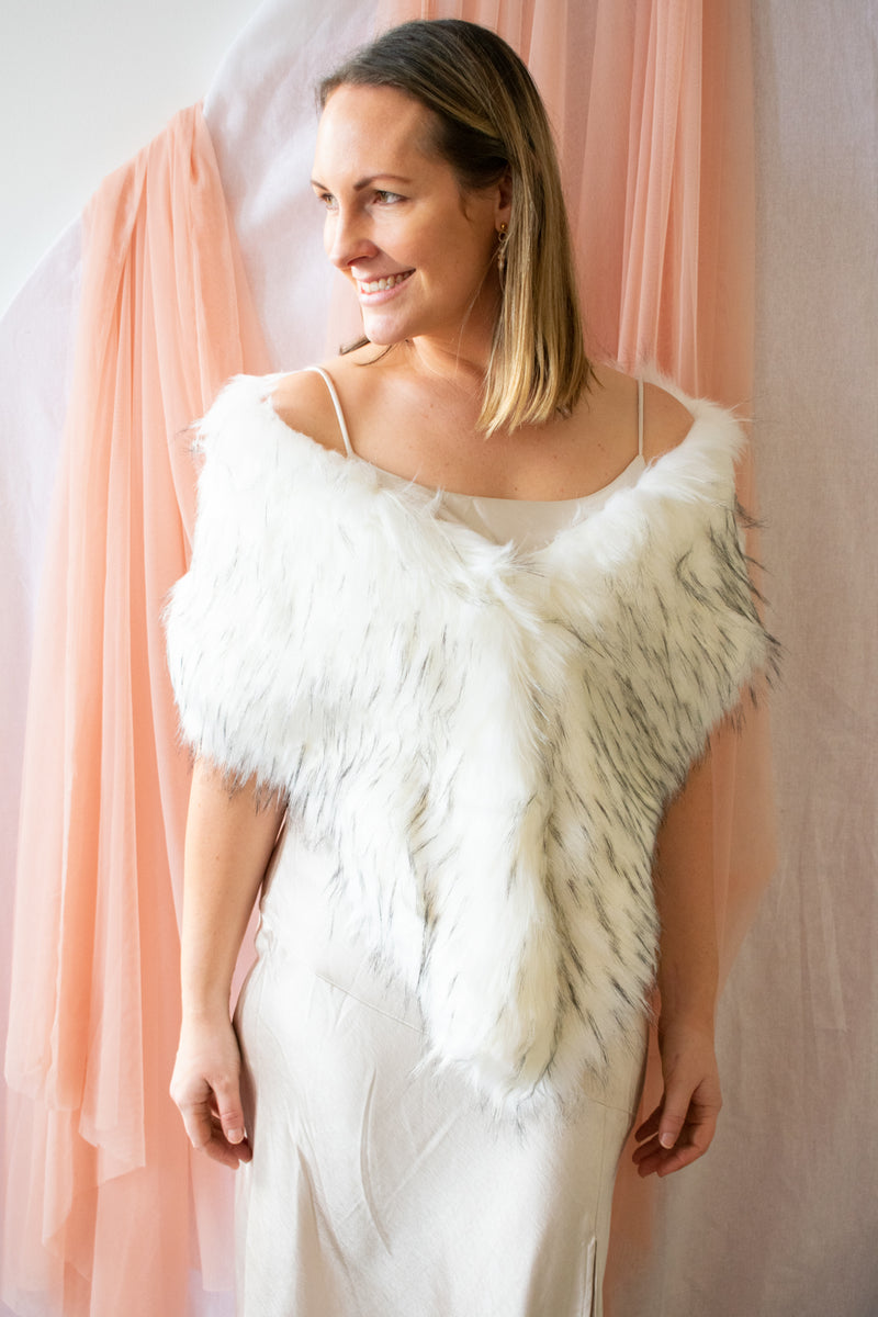 Shoulder Wrap Fur Shawl- White and Black