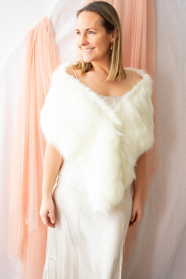 Shoulder Wrap Fur Shawl- White