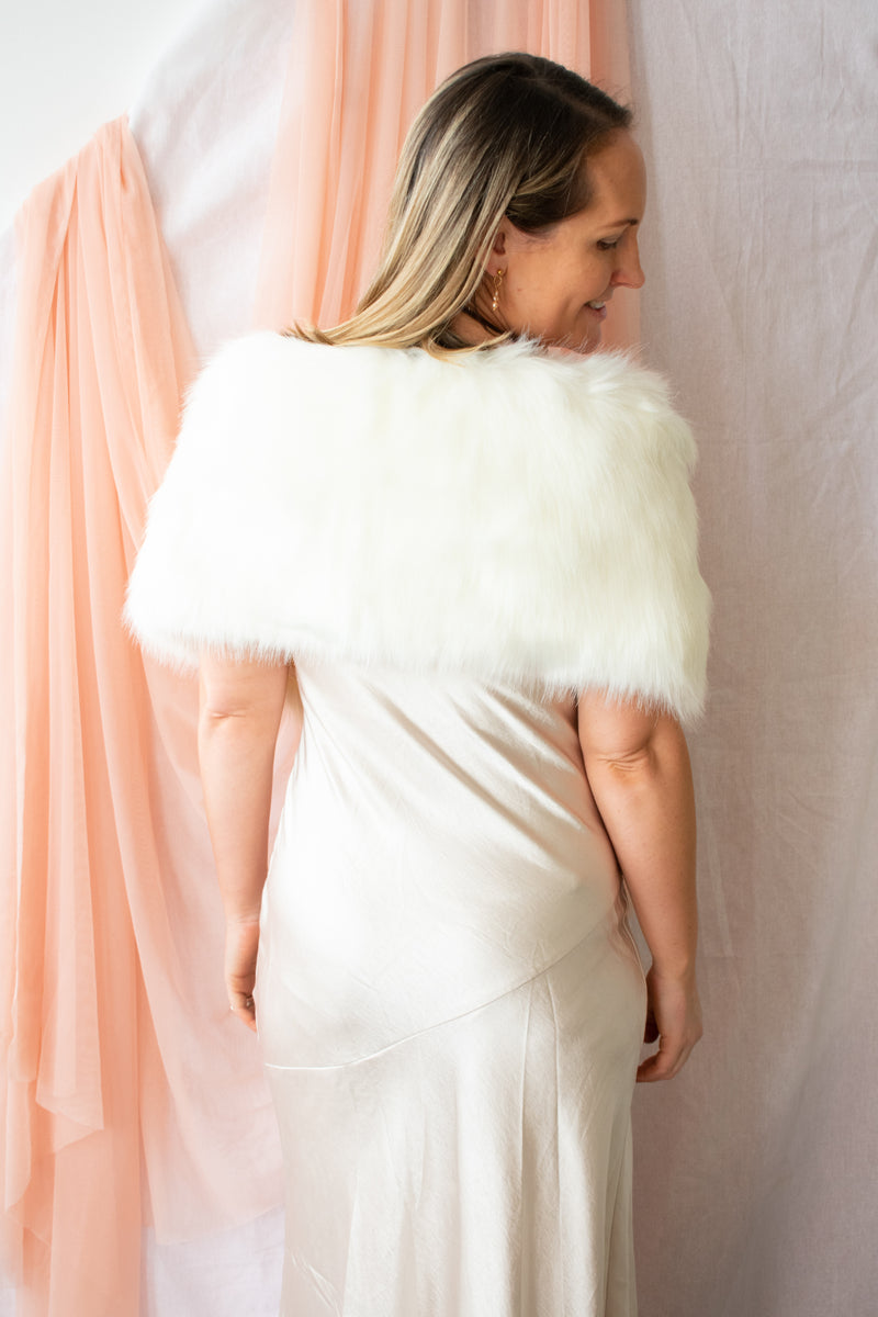 Shoulder Wrap Fur Shawl- White