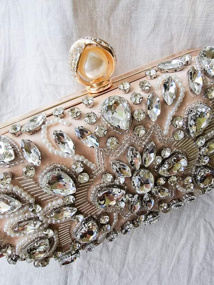 Elegant Crystal embellished evening bag.